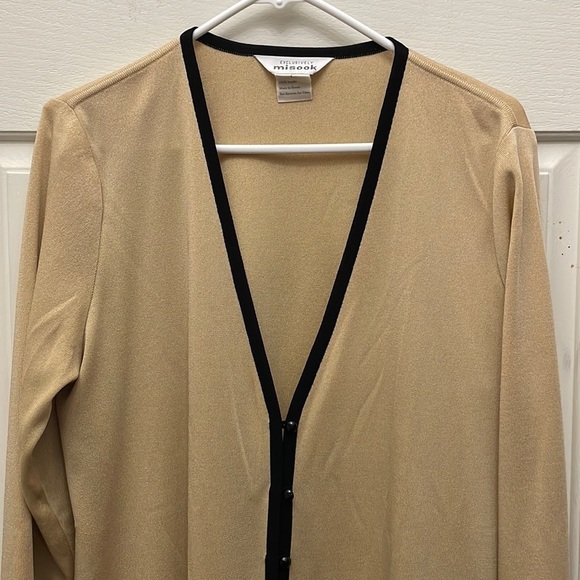 Exclusively Misook Button Front Cardigan Sweater Black Brown Size Large Career - Picture 3 of 10